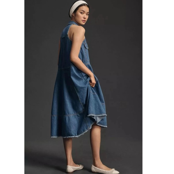 Anthropologie Pilcro Denim Sleeveless Halter Swing Midi Dress Plus Size 1X - Picture 2 of 11